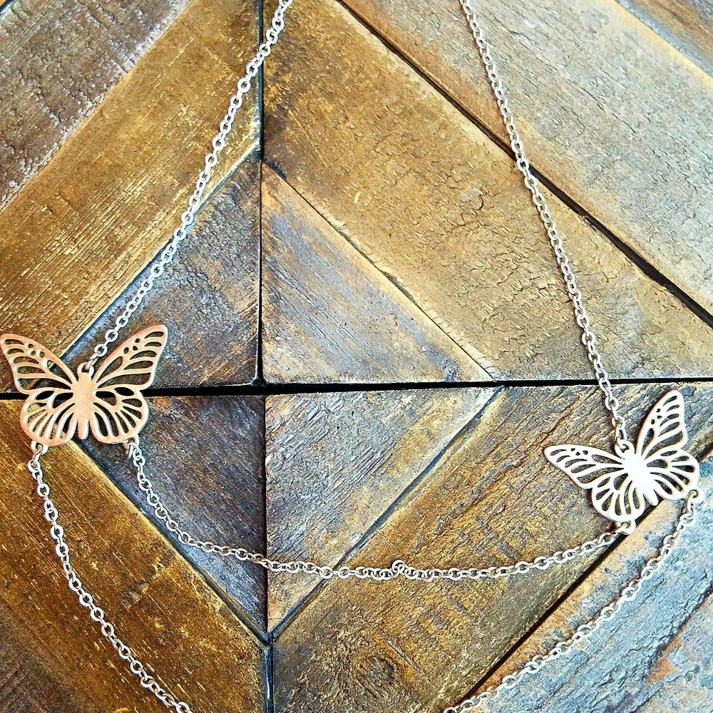 Butterfly, double chain necklace